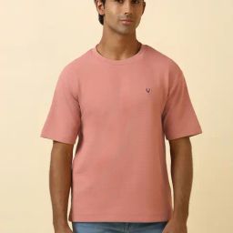 Allen Solly Pink Cotton Loose Fit Texture T-Shirt-image-97