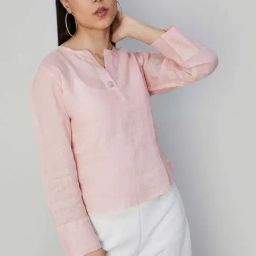 Code by Lifestyle Pink Linen Top-image-15