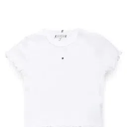 Tommy Hilfiger Girls White Solid Fitted T-Shirt-picture-24