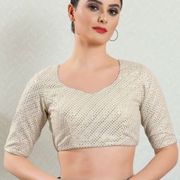 VAMAS - THE DESIGNER BLOUSES Embroidered Round Neck Padded Saree Blouse-picture-11
