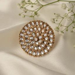 Zaveri Pearls Gold Tone Wedding Collection Kundan Flower Adjustable Finger Ring-ZPFK10176-11