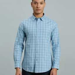 Reid & Taylor Blue Cotton Slim fit Checks Shirt-image-42