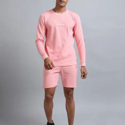 Bushirt Pink Regular Fit Self Design Cotton Sweatshirt & Shorts Set-picture-31