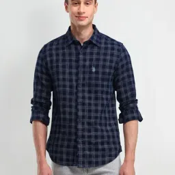 U.S. Polo Assn. Navy Cotton Slim Fit Checks Shirt-picture-24