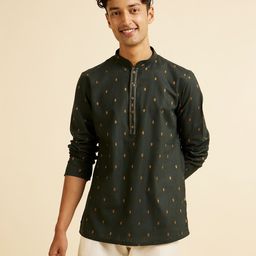 Manyavar Ethnic Motifs Woven Design Mandarin Collar Thread Work Short Kurta-image-20