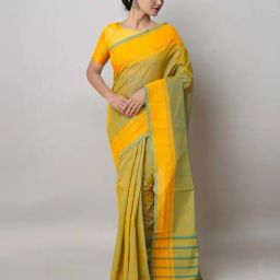 Unnati Silks Green & Yellow Cotton Woven Saree-picture-40
