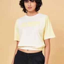 Ajile by Pantaloons White & Yellow Cotton Printed Sports Cropped T-Shirt-picture-12