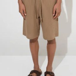ETA by Westside Brown Textured Relaxed-Fit Mid-Rise Cotton Shorts-picture-16