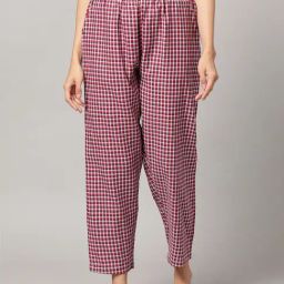 Kryptic Maroon Cotton Checks Pyjamas-image-33