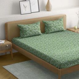 Anaqa by Pantaloons Green Cotton Bedsheet With 2 Pillow Covers-image-110
