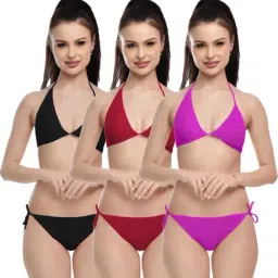 FIMS Maroon & Black Plain Bra Panty Sets - Pack Of 3-image-104