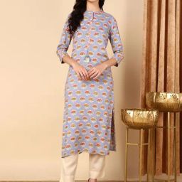 Vaamsi Blue Cotton Floral Print Straight Kurta-picture-33