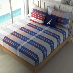 NAUTICA Ocean View Blue & Red Cotton 160 TC King Bedsheet with 2 Pillow Cover-image-29