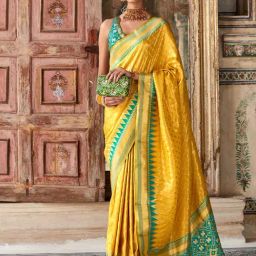 Satrani Yellow Silk Woven Saree With Unstitched Blouse-image-71