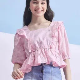 StyloBug Girls Pink Cotton Embroidery Top-picture-28