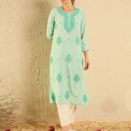 Indo Era Sea Green Embroidered Straight Kurta-image-39