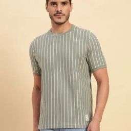 Cantabil Green Regular Fit Striped T-Shirt-picture-36