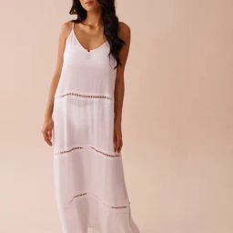 La Vie En Rose White Viscose Solid Layered Long Dress-picture-24