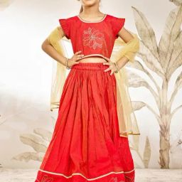 Vastramay Girls Red Regular Fit Embroidered Lehenga Choli-picture-25