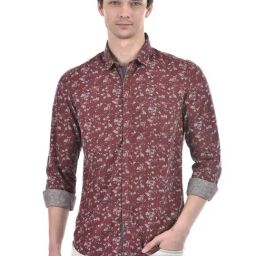 Numero Uno Maroon Cotton Slim Fit Printed Shirt-image-57