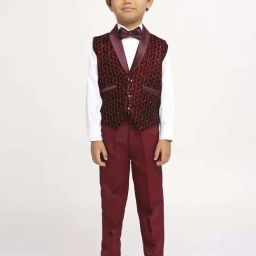 Kids Island Boys Maroon Embroidery Full Sleeves Suit Set-image-66
