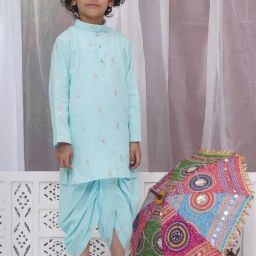 Little Bansi Boys Blue Cotton Self Design Kurta Set-picture-13
