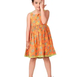 Fabindia Kids Orange Floral Print Dress-picture-36