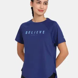 Zelocity by Zivame Blue Printed Sports T-Shirt-image-23