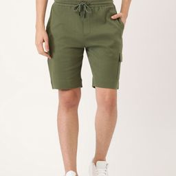 ether Men Olive Green Pure Cotton Mid-Rise Regular Shorts-image-76