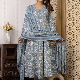 PARTHVI Women Printed Regular Thread Work Kurta with Trousers & With Dupatta-picture-0