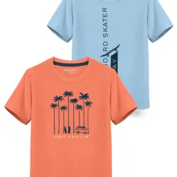 HELLCAT Kids Sky Blue & Coral Printed T-Shirt (Pack Of 2)-picture-17