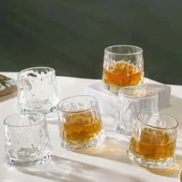 Nestasia Microwave & Dishwasher Safe Wavy Textured Rotating Transparent Glass Set Of 6, 250 ml-9