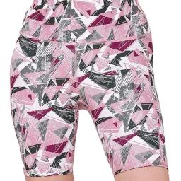 Soie Pink & Grey Printed High Rise Sports Shorts-image-66
