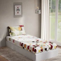 DDecor Geometric Red 136 TC Cotton Single Bed Sheet With 1 Pillow Cover-picture-35