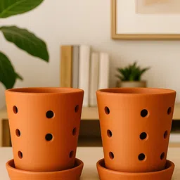 The handicraftian Cone Orchid 2Pcs Orange-Colored Terracotta Large Planters - 7.5 Inch-picture-7
