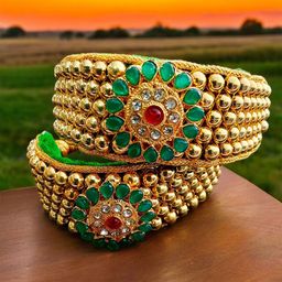 RAJASTHANI GAHANA Set Of 2 Gold-Plated American Diamond Studded Bangle-Style Bracelet-image-38