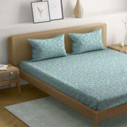 Anaqa by Pantaloons Teal Cotton Bedsheet With 2 Pillow Covers-image-41
