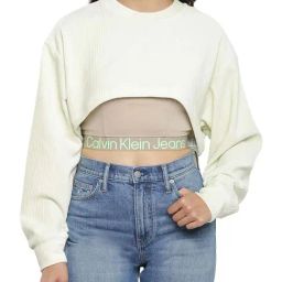 Calvin Klein Canary Green & Beige Self Slim Fit Sweater-image-78