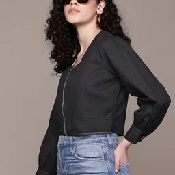Popnetic Women Pure Cotton Crop Tailored Jacket-picture-1