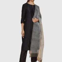 Fabindia White & Black Printed Dupatta-picture-1