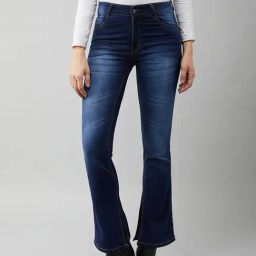 Miss Chase Blue Denim Flared Fit Mid Rise Jeans-image-30