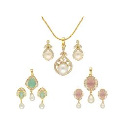 Sri Jagdamba Pearls Golden Twilight Pendant & Earring Set for Women - Set of 3-image-8
