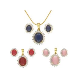 Sri Jagdamba Pearls Multi Colourful Pendant & Earring Set for Women - Set of 3-image-9