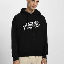 Veirdo Black Loose Fit Graphic Print Oversized Hooded Sweatshirt-image-86