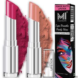 MI FASHION Set Of 2 Creamy Matte Long Lasting Lipstick - Rose Pink 14 - Nude Tude - 25-34