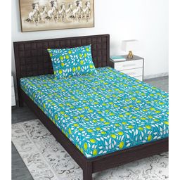 Divine Casa Floral Blend Cotton Single Bedsheet with 1 Pillow Cover - Turquoise & Green-image-78