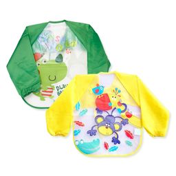 The Little Lookers Full Sleeves Washable PVC Waterproof Bibs Pack Of 2 - Green Yellow-picture-26
