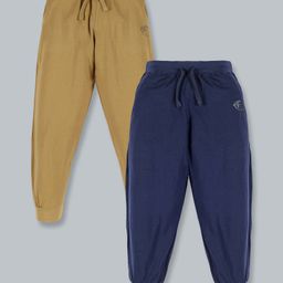 Kiddopanti Pack Of 2 Full Length Track Pants With Side Pockets - Khaki Brown & Navy Blue-image-64