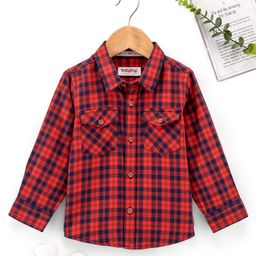 Babyhug 100% Cotton Full Sleeves Checked Shirt with Two Pockets - Orange-image-10