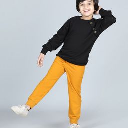 Aww Hunnie Full Sleeves Solid Track Suit - Black & Mustard Yellow-image-87